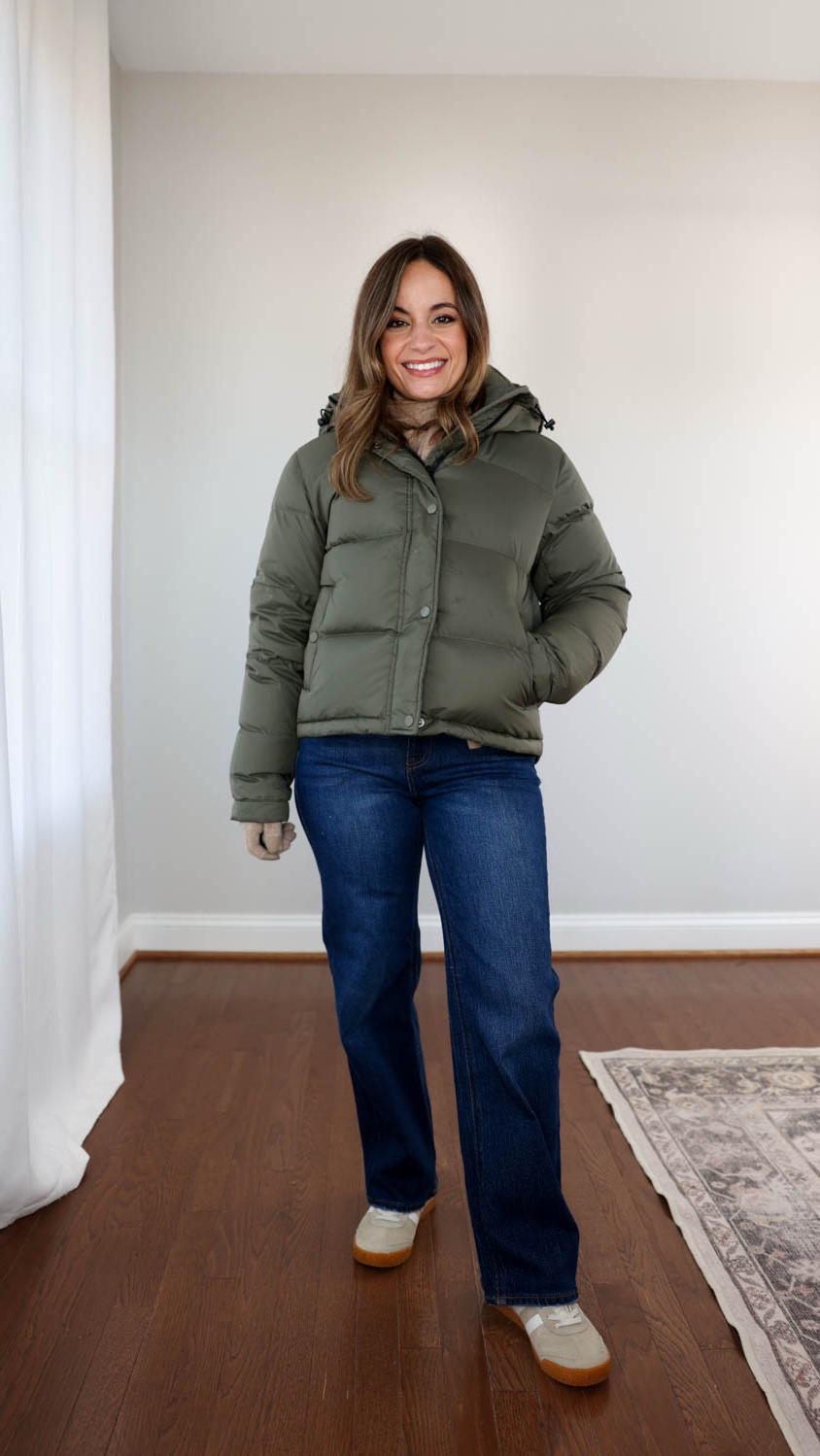 The Responsible Down Puffer Coats at @onequince are so warm and are overall well proportioned for petites. Here is a look at how the cropped style fits me. #quincepartner

Cropped Responsible Down Puffer Coat: XS in Faded Cargo
Organic Jersey Cotton Stretch Long Sleeve: XS
100% Cashmere Gloves and Scarf 
Organic Cotton Fisherman Sweater: XS in Speckled Beige
Jeans: 24 x 28"

#LTKPetite #LTKSeasonal