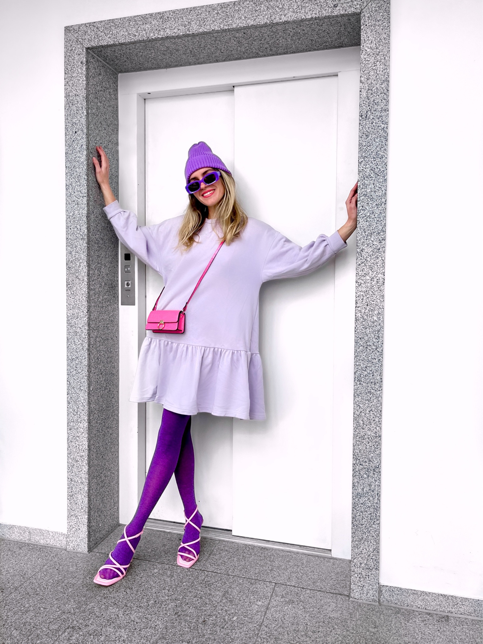 Blonde girl in daily street style wearing color. #colorfuloutfit #colorfulstyle #colorfulfashion #colorfullooks #fashionfun #cutewinteroutfit #winterfashion2023 #winterlookbook #fitcheck #dailylooks #dailylookbook #contentcreator #microinfluencer #discoverunder20k