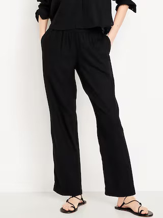 High-Waisted Linen-Blend Straight Ankle Pants | Old Navy (US)
