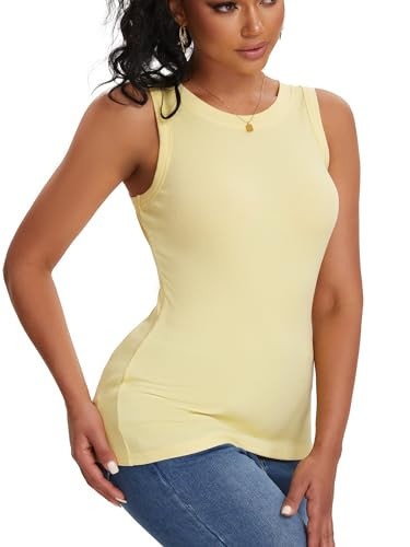 Yellow Tank Tops for Women Ribbed Basic Trendy Stretchy Lightweight Summer Tops(Yellow Medium) | Amazon (US)
