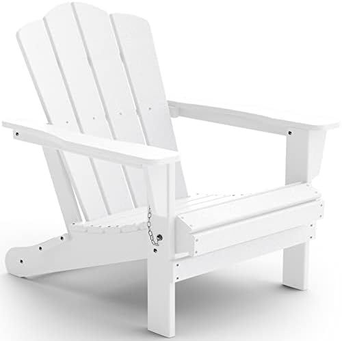 KINGYES Folding Adirondack Chair, HDPE All-Weather Folding Adirondack Chair, White | Amazon (US)