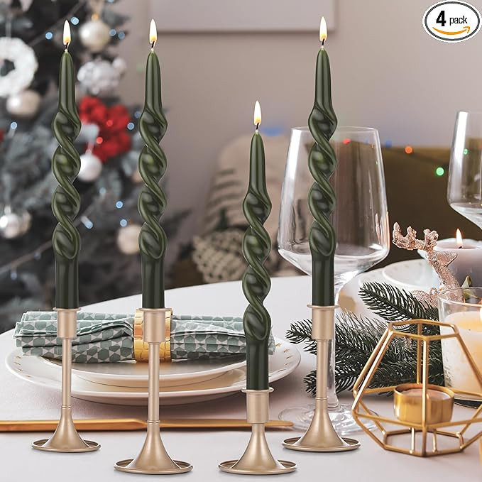 Zhengmy 4 Pcs Green Spiral Taper Candles, 10" Long Twisted Wax Candlesticks for Fall, Thanksgivin... | Amazon (US)