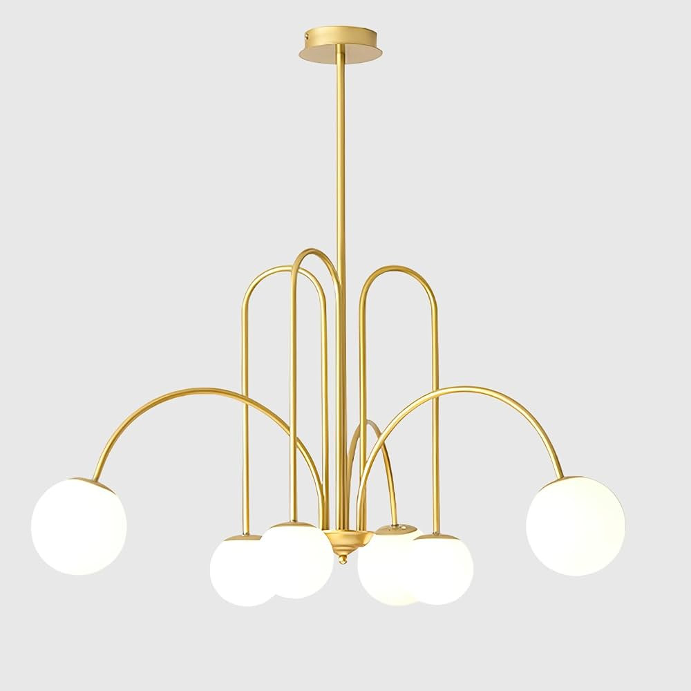 Mid Century Modern Brass Sputnik Chandelier 6-Lights Milk Glass Globe Pendant Light Fixture Nordi... | Amazon (US)