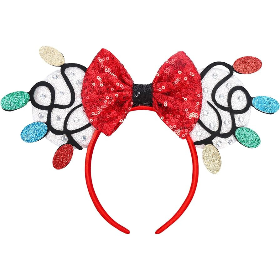 Christmas Ears, Christmas Mouse Ears Headband for Women Kids, Sequin Sparkly Park Ears for Holida... | Amazon (US)