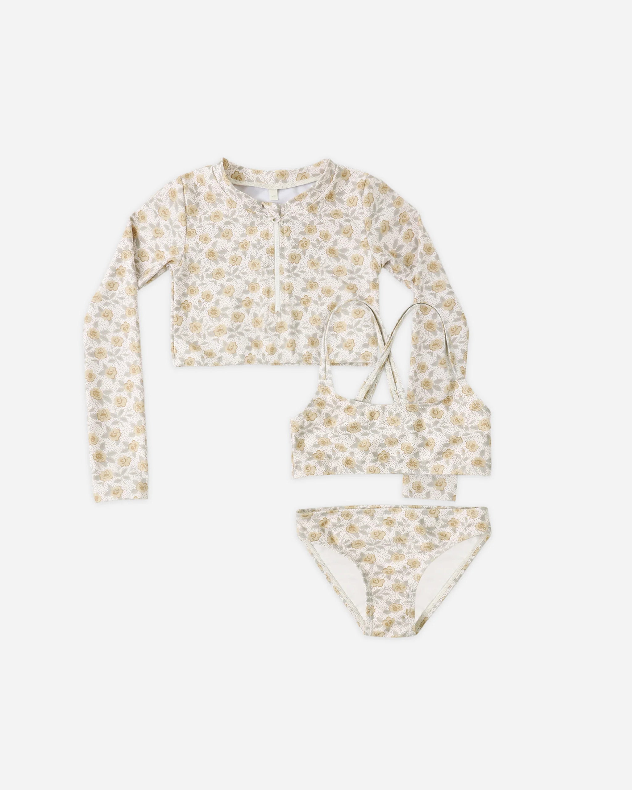 Crop Rashguard Set Yellow Floral | Rylee + Cru