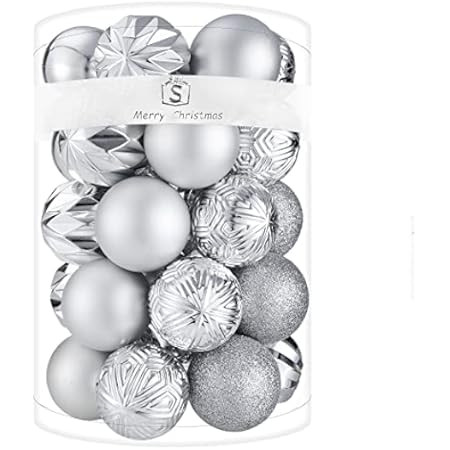 Brizled Silver Christmas Balls, 34pcs 2.36" Christmas Tree Ornaments, Plastic Christmas Bauble Set D | Amazon (US)