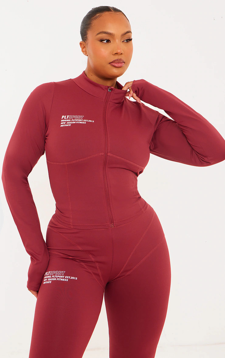 Plus Cherry Red Zip Up Stitch Detail Gym Jacket | PrettyLittleThing UK