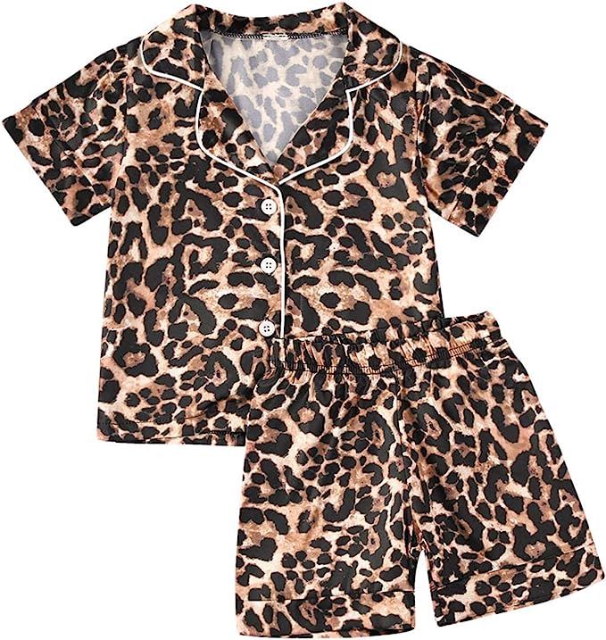 Toddler Baby Kids Satin Pajamas Set, Long Sleeve Button-Down Sleepwear PJs for Girls | Amazon (US)