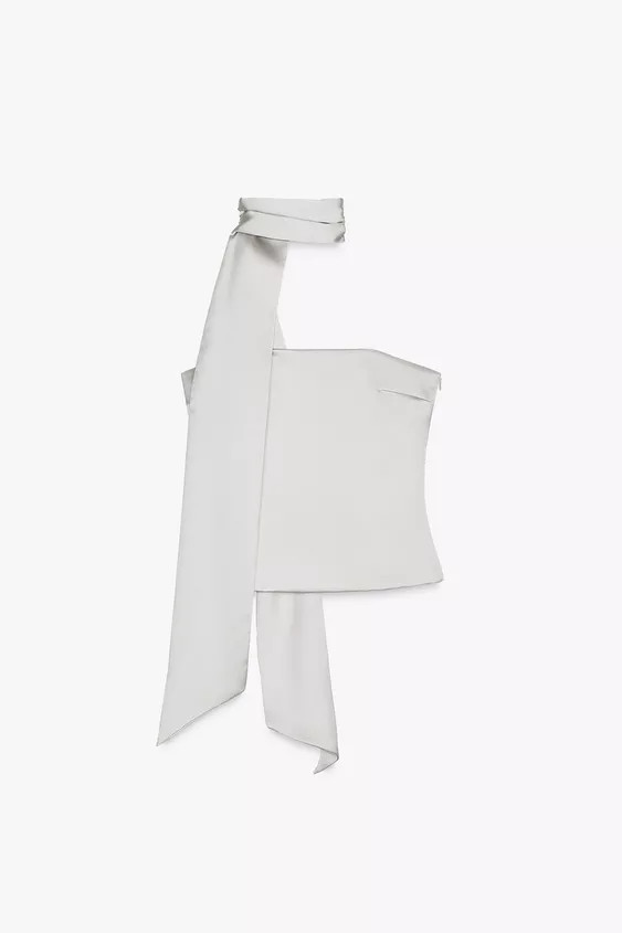 Strapless straight-neck top. Matching fabric scarf detail. Side hidden in-seam zip closure.Gray /... | Zara US