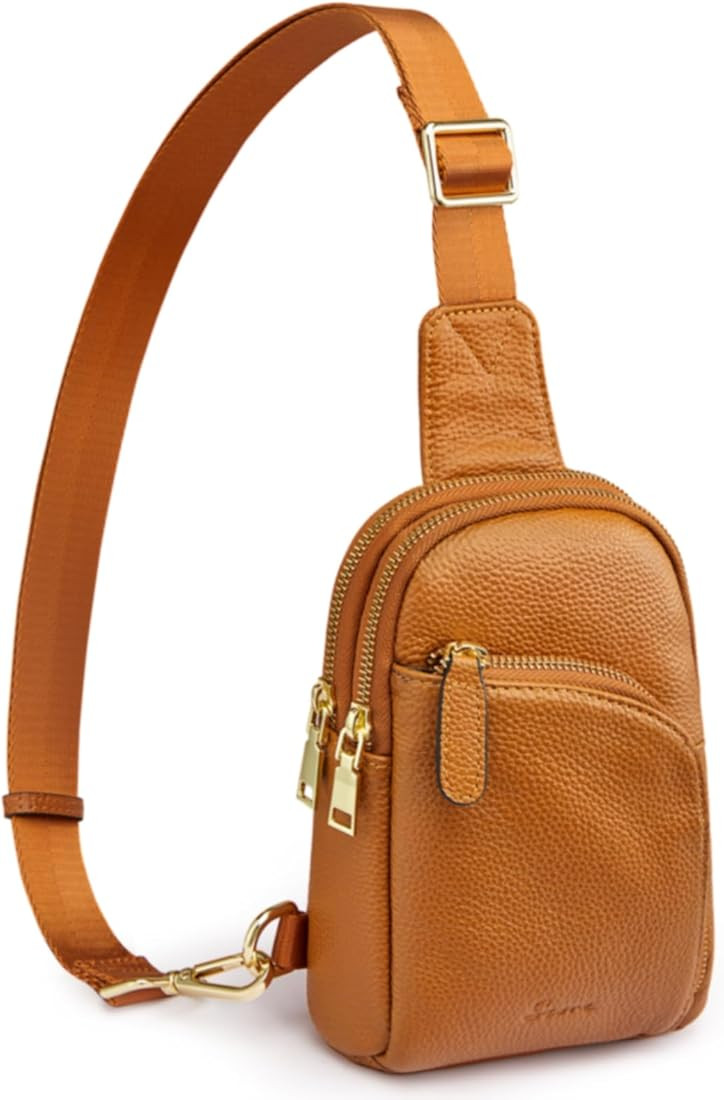 S-ZONE Sling Bag for Women, Genuine Leather Fanny Packs RFID Blocking Crossbody Chest Bags, Gifts... | Amazon (US)