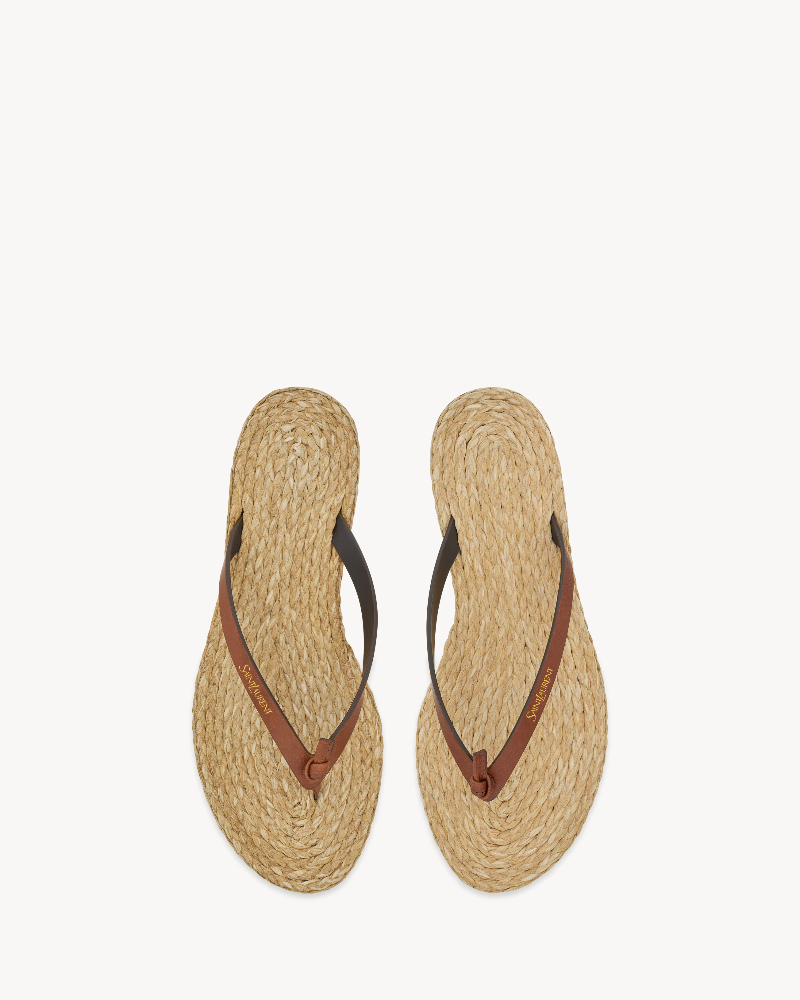 POOL flip-flops in smooth leather and raffia in Brown | Saint Laurent | YSL EN-US | Saint Laurent Inc. (Global)