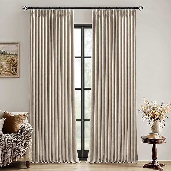 MIULEE Sand Pinch Pleated 100% Blackout Linen Curtains 90 Inch Length 2 Panels Set, Black Out Mem... | Amazon (US)