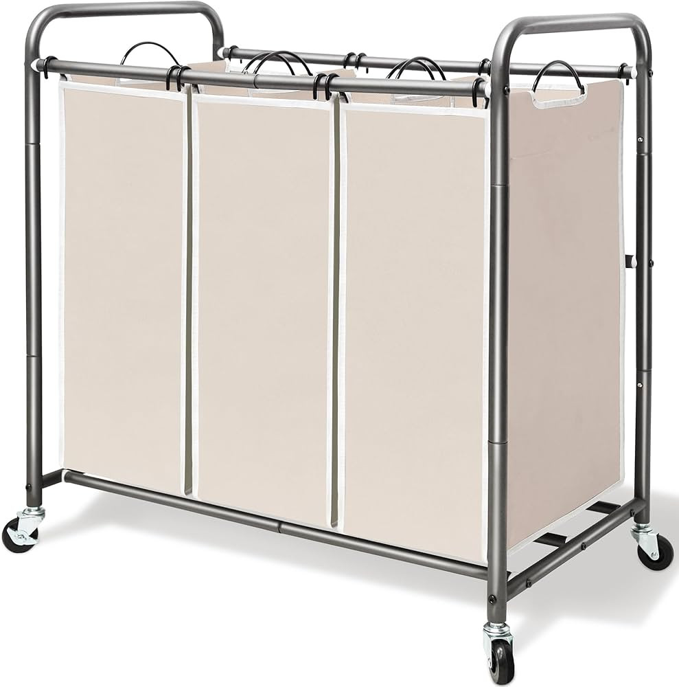 STORAGE MANIAC 3 Section Laundry Sorter, 3 Bag Laundry Hamper Cart with Heavy Duty Rolling Lockab... | Amazon (US)