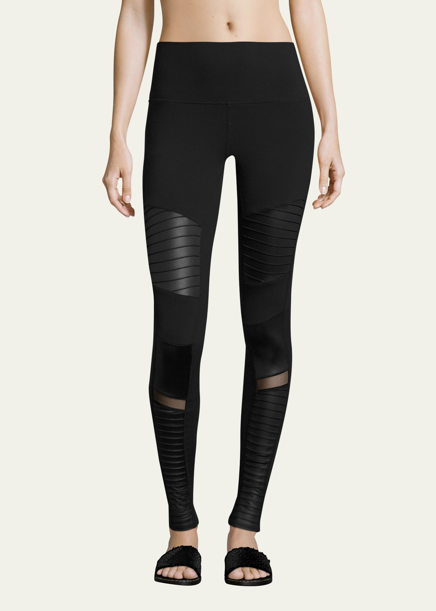 High-Waist Moto Sport Leggings with Mesh Panels | Bergdorf Goodman