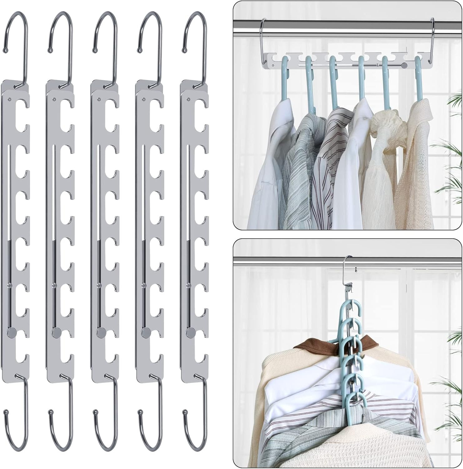 Sindax Space Saving Hangers Telescopic, 6 Holes Clothes Hangers Adjustment to 9 Holes, Upgraded S... | Amazon (US)