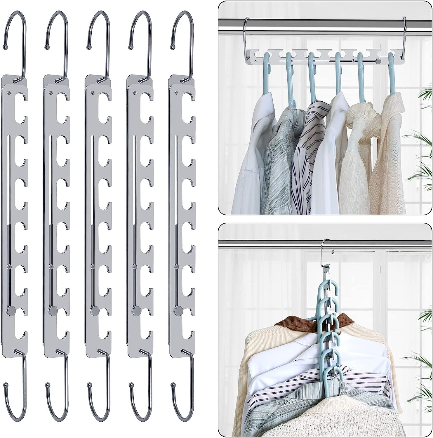 Sindax Space Saving Hangers Telescopic, 6 Holes Clothes Hangers Adjustment to 9 Holes, Upgraded S... | Amazon (US)