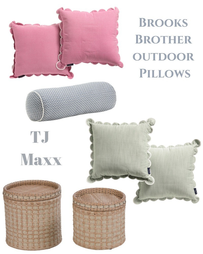 I linked a bunch of outdoor pillows on sale at TJ Maxx that I am loving. I saw these Brooks Brothers scalloped pillows in stores and they are really stunning! I also thought this woven table set was really cute for the patio! Porch, spring refresh, summer, green, pink, blue bolster, french, modern, Coastal, designer sale.

#LTKhome #LTKstyletip #LTKsalealert