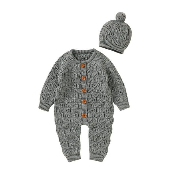 Aunavey Baby Newborn Cotton Knitted Sweater Romper Long sleeve Outfit with Warm Hat Set | Walmart (US)
