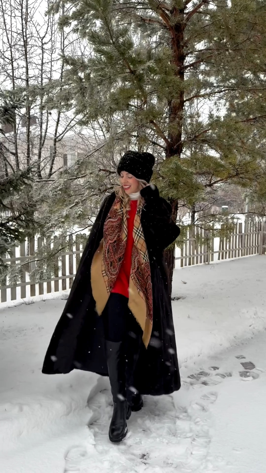 Holiday cozy outfit with vintage fur coat, red sweater, Burberry plaid scarf, Spanx leggings, lug sole riding boots, fur hat, fingerless fur gloves

#LTKSaleAlert #LTKHoliday #LTKFindsUnder100