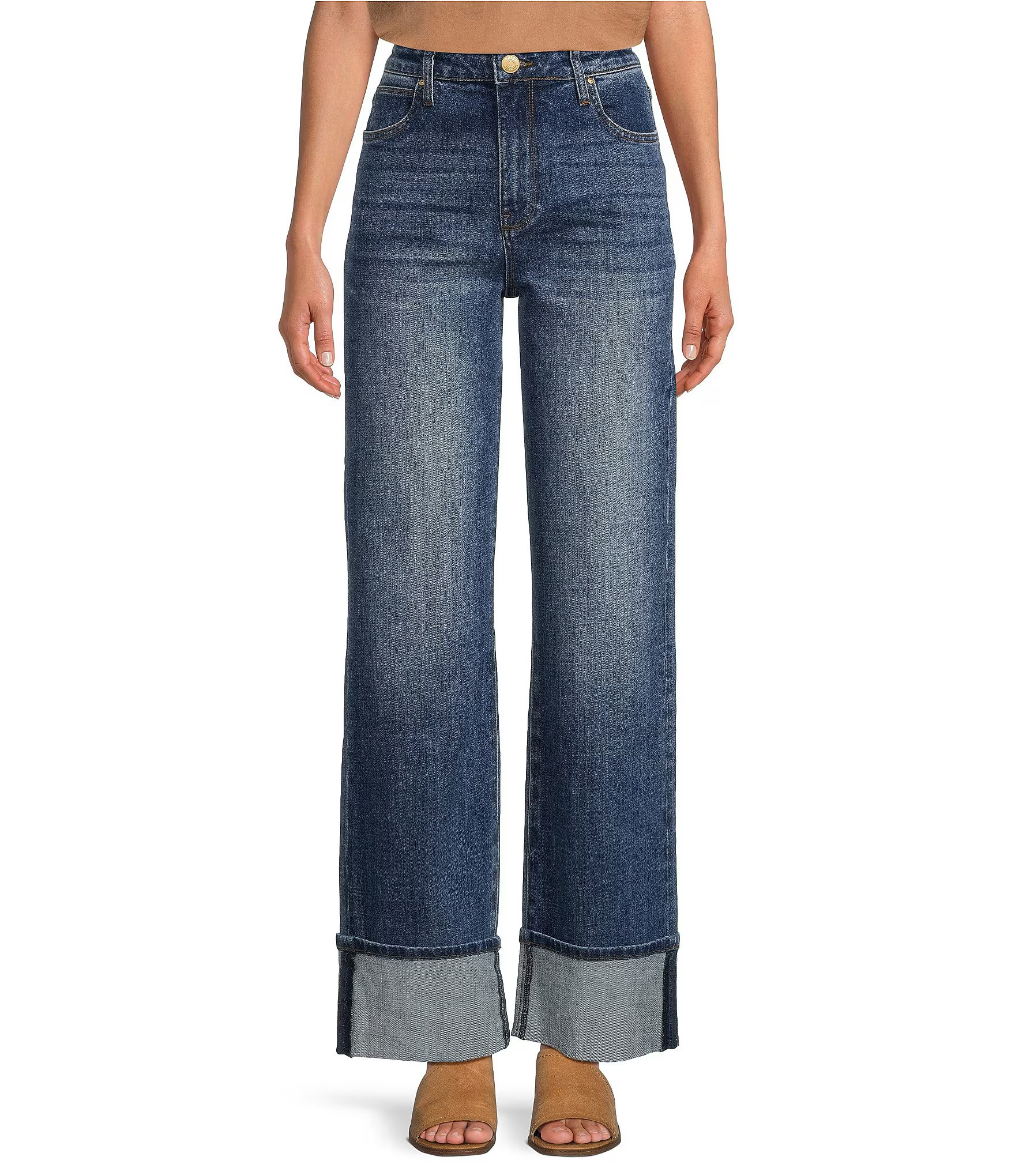 Sienna High Rise Wide Leg Roll-Up Hem Jeans | Dillard's