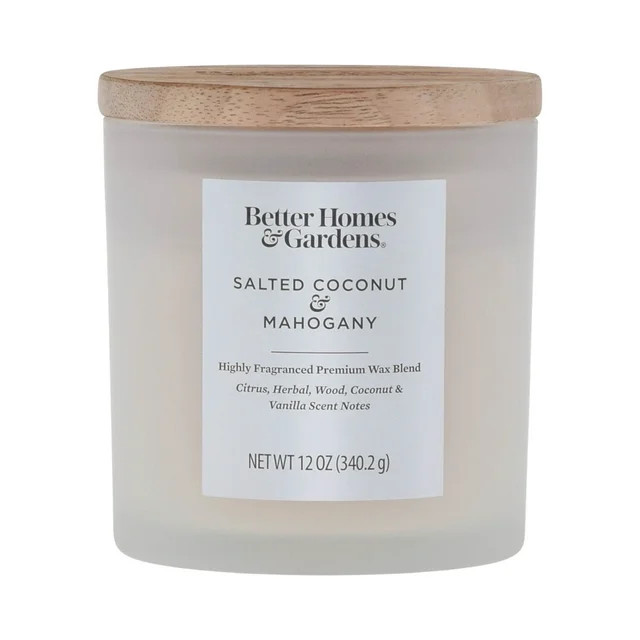 Better Homes & Gardens 12oz Salted Coconut & Mahogany Scented 2-Wick Frosted Jar Candle | Walmart (US)