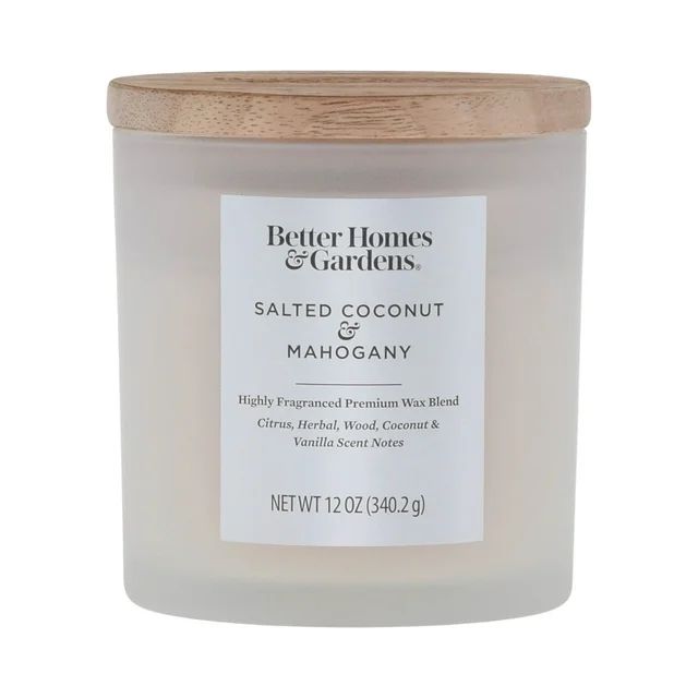 Better Homes & Gardens 12oz Salted Coconut & Mahogany Scented 2-Wick Frosted Jar Candle - Walmart... | Walmart (US)