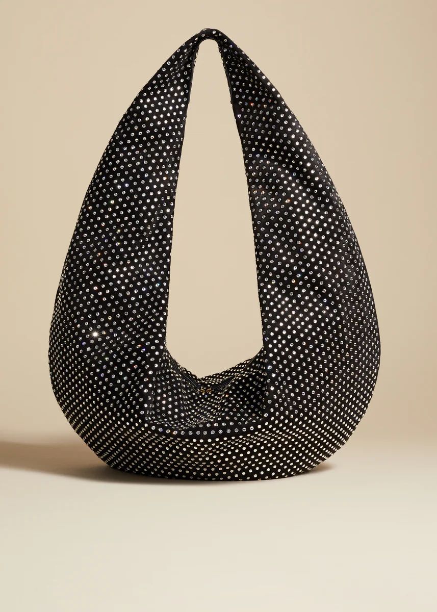 The Large Olivia Hobo in Black with Crystals | Khaite