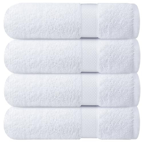 Infinitee Xclusives Luxury 100% Ring-Spun Cotton White Bath Towels Set of 4 (27x54 inches) – Soft, Absorbent & Quick-Drying Towels for Bathroom, Gym, Spa & Hotel Use (Brilliant White, Bath Towels) | Amazon (US)