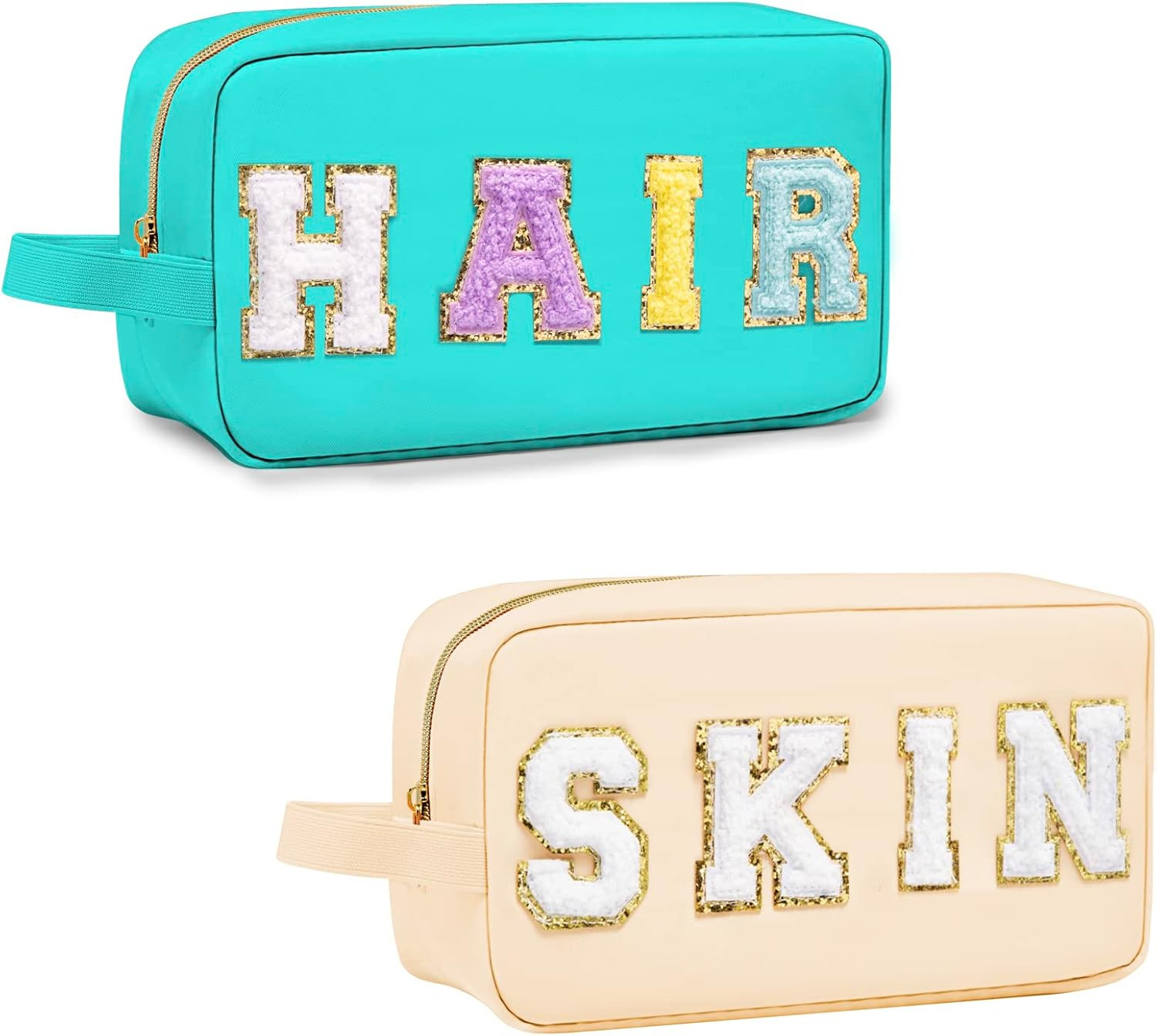 Lcpadri Preppy Makeup Bag for Women, Cosmetic Bag Letter Pouch Purse with Handle, Waterproof Port... | Amazon (US)