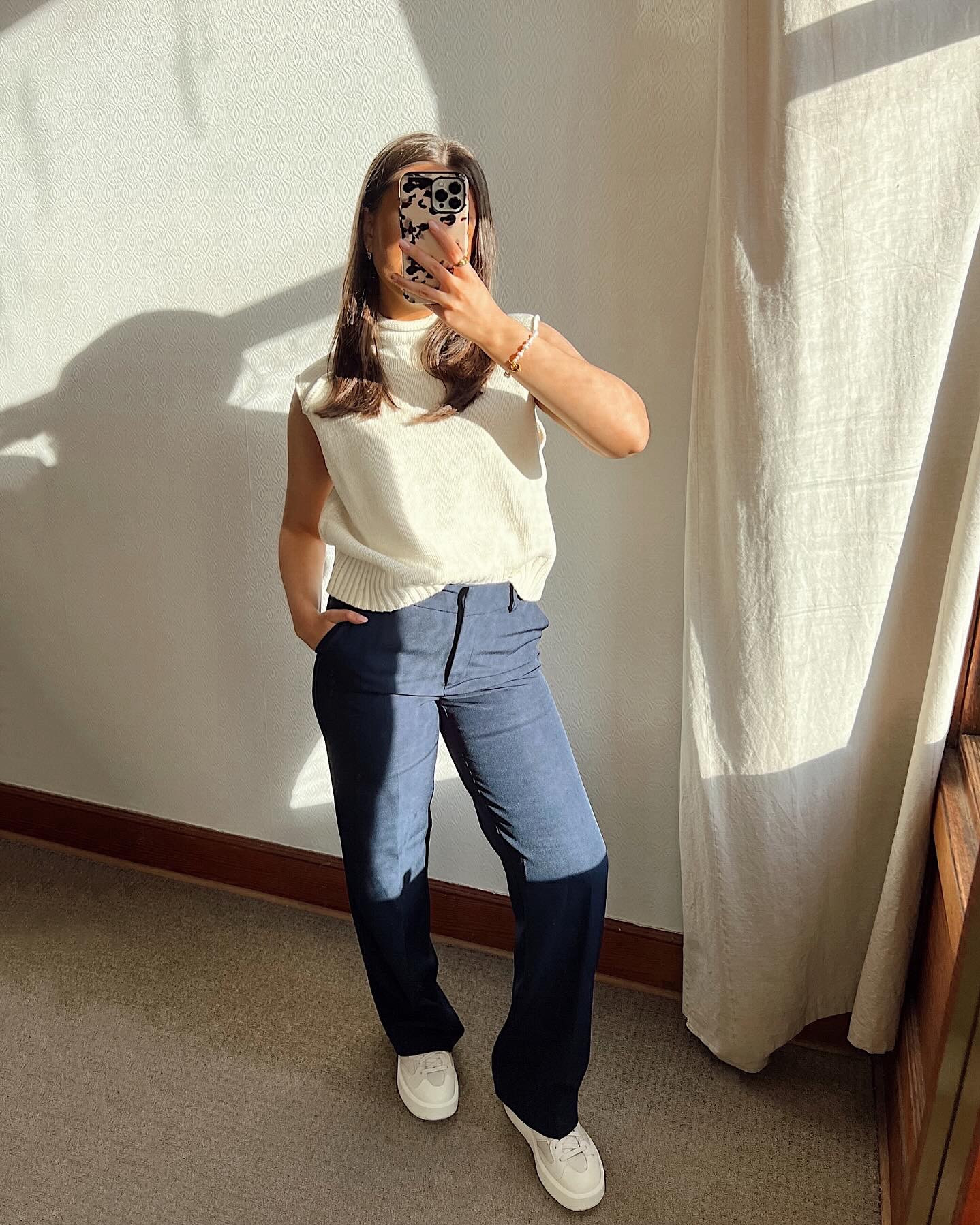 Spring summer outfit of the day!
Spring ootd, summer ootd, summer outfit inspo, spring outfit inspo, brunch outfit, summer fashion, workwear outfit, office outfit, navy trousers, knitted vest, new balance ct302, asos 

#LTKworkwear #LTKuk #LTKspring