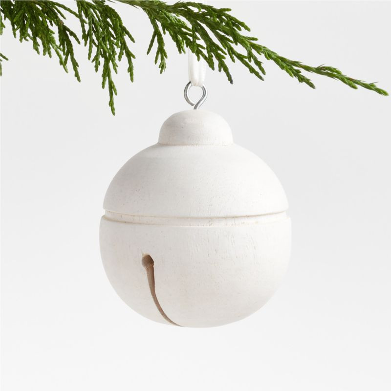 White Wood Jingle Bell Christmas Tree Ornament + Reviews | Crate & Barrel | Crate & Barrel