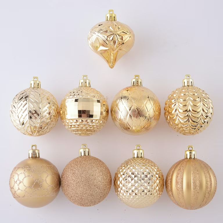 40-Count 60mm Christmas Shatterproof Ornaments, Gold, Holiday Time - Walmart.com | Walmart (US)