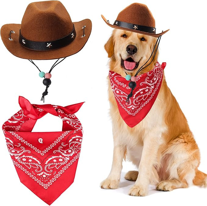 Yewong Pet Cowboy Costume Accessories Dog Cat Pet Size Cowboy Hat and Bandana Scarf West Cowboy A... | Amazon (US)