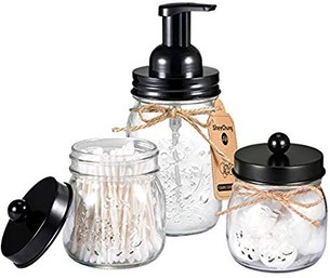 Click for more info about Mason Jar Bathroom Accessories Set - Mason Jar Foaming Hand Soap Dispenser and Qtip Holder Set