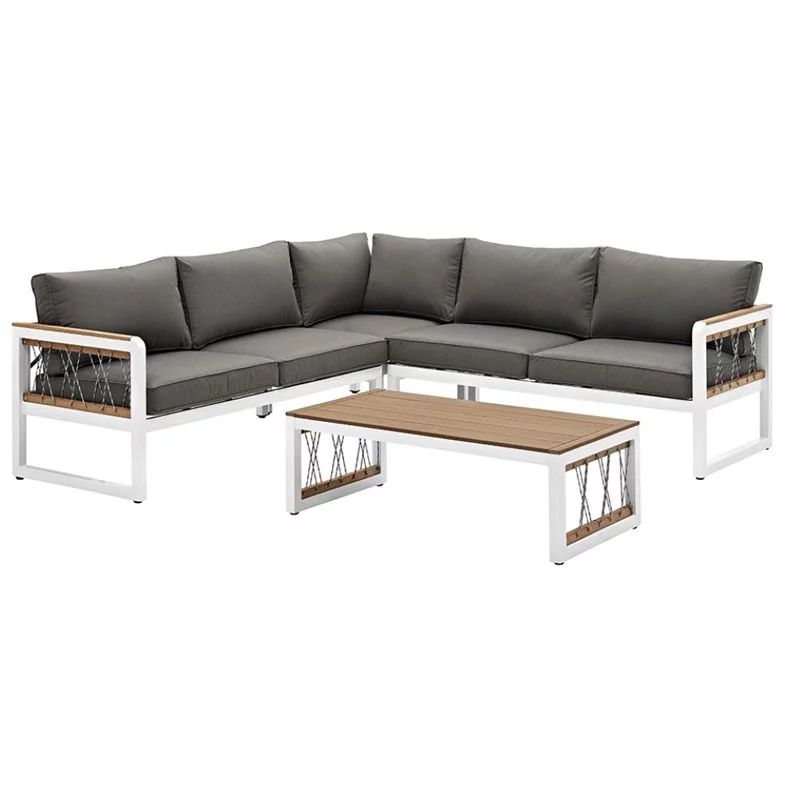 4 Piece Patio Sectional Set in White with Gray Cushions | Walmart (US)