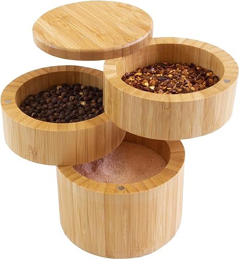 Totally Bamboo Triple Salt Cellar, 3 Tier Bamboo Kitchen Salt and Pepper Storage Box with Magneti... | Amazon (US)