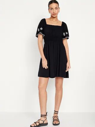 Waist-Defined Embroidered Mini Dress | Old Navy (US)