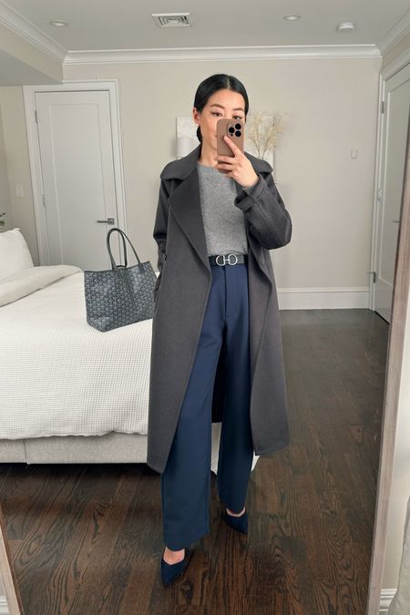 winter work outfit // petite business attire 
•Abercrombie trousers 25 short (waist is loose on me)
•Quince sweater xs
•Uniqlo coat xxs (sleeves folded)
•Sarah Flint pumps 35.5 (code SARAHFLINT-JEAN50 for $50 off a first order) - linked another pair at a lower price point that I own in nude. Also linked a pair of slim shaft boots which I would swap in for cold weather / ankle coverage  
•Edited Pieces belt xxs (at EditedPieces.com)
•Goyard tote

#petite

#LTKworkwear #LTKstyletip #LTKSeasonal