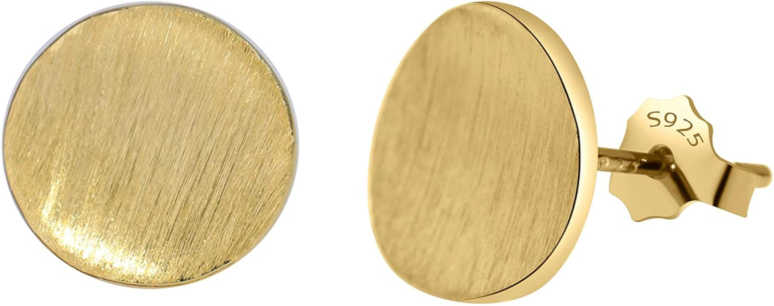 14K Gold Plated Sterling Silver Curved Round Stud Earring Brushed Disc Gold Earrings for Women | Amazon (US)