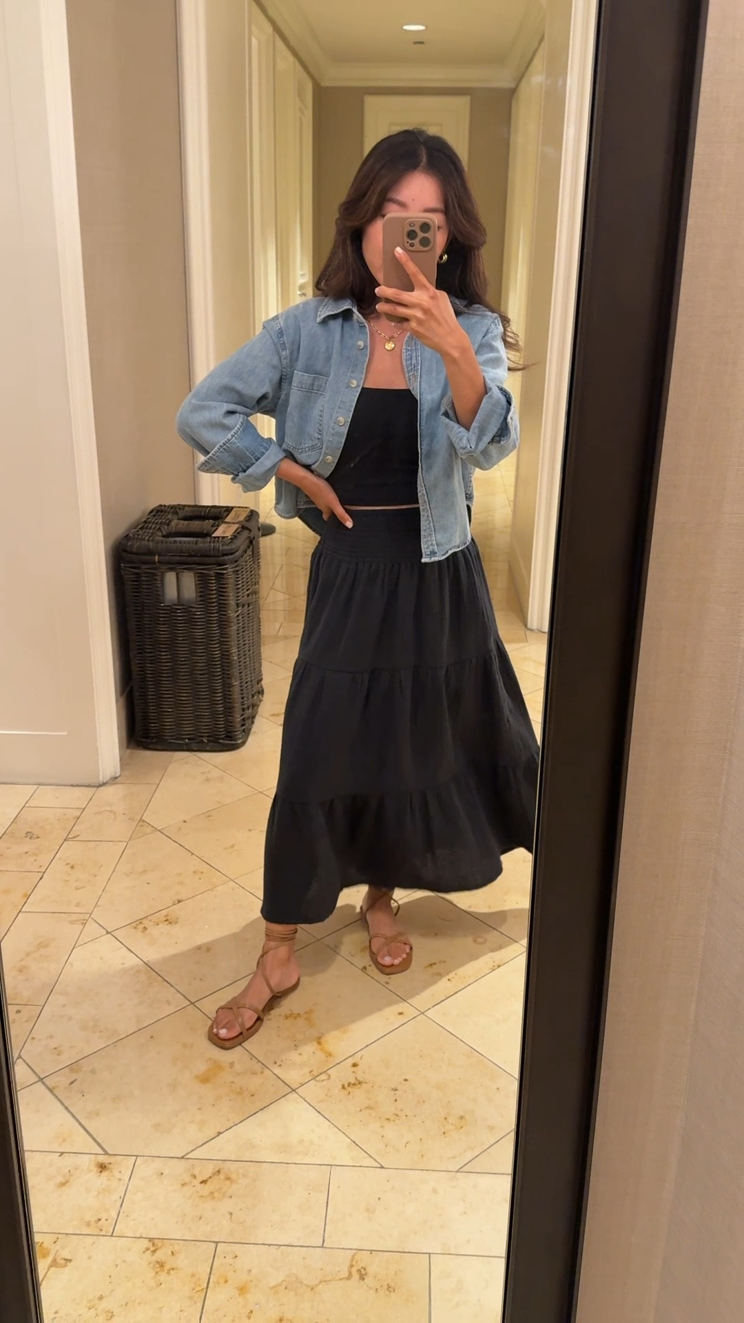 Skirt linked at 2 retailers below - fully stocked at ML with free ship!

Also been wearing this shirt non stop as my layer when it gets chilly! Finally restocked 

• Aritzia denim crop shirt xxs back in stock! One of my petite friendly must haves

• marine layer cotton skirt xs with pockets, soo soft , in gauzy cotton very airy and a lighter black color. White looks sheer fyi 

• Susana Monaco crop tube top xs, slightly loose on me but it stays up. Wish they made xxs bc this is nice quality and the perfect length for petites, doesn’t show too much skin and just right with high rise bottoms. 

• Margaux NY wrap sandals size 5.5 medium. I love these and have been wearing them so much, but the front toe straps fit a little loose on me so I might’ve fit better in a 5.5 narrow. Also, it took me some trial and error to figure out a comfortable way to tie the straps but I’ve finally got it down!

Summer outfits, casual style, mom outfits , travel 

#LTKFindsUnder100 #LTKPetite #LTKTravel