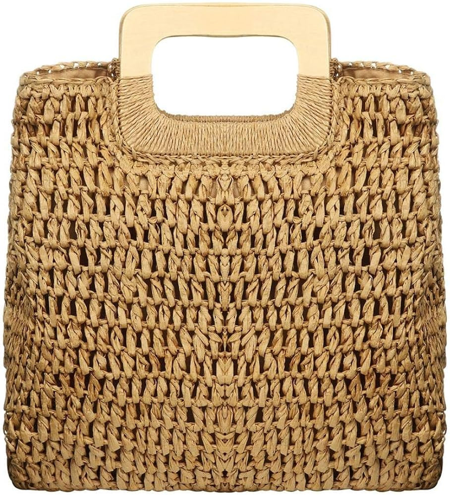 Straw Tote Bag Women Hand Woven Large Casual Handbags Hobo Straw Beach Bag with Lining Pockets fo... | Amazon (US)