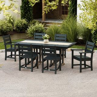 POLYWOOD Grant Park 7-Piece Farmhouse Plastic Outdoor Patio Dining Set in Black PWS2725-1-BL - Th... | The Home Depot