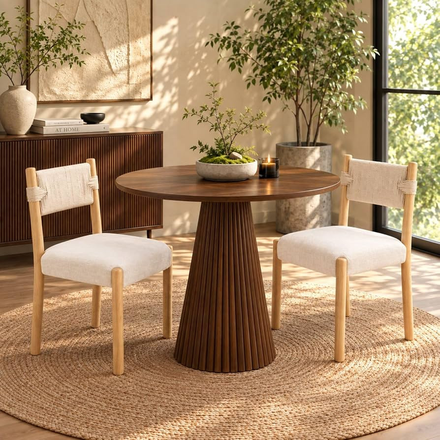 Karl home Rattan Dining Chairs Set of 2, Seagrass Back, Solid Wood, Beige | Amazon (US)