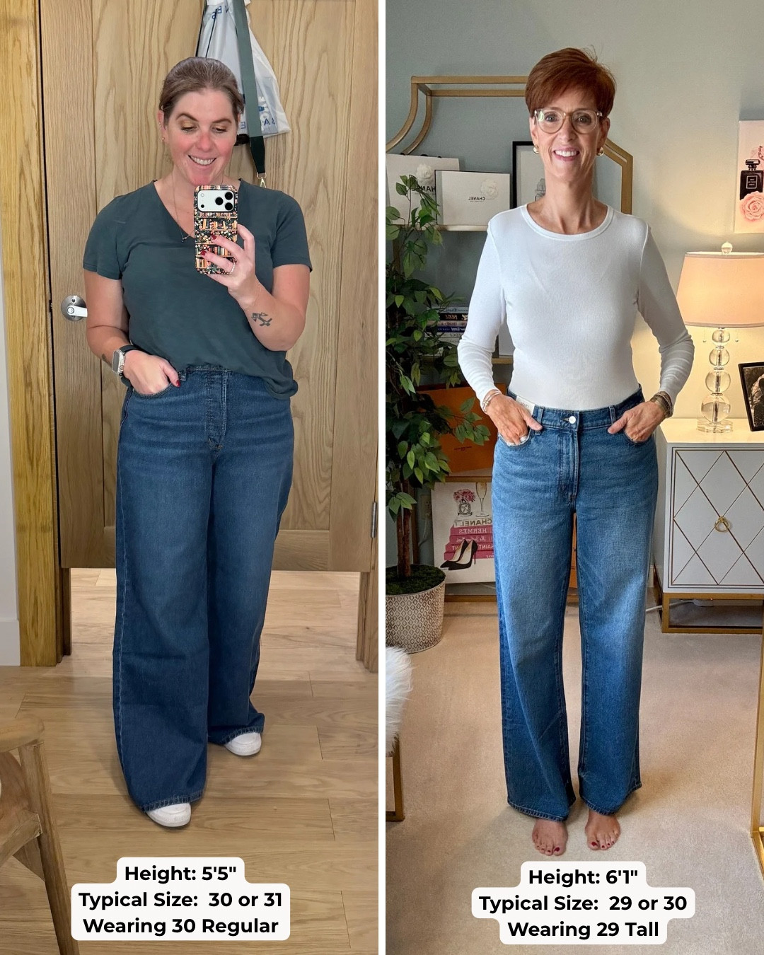 Denim Fit Check: Petite vs Tall
Same Jeans on 5'5" vs 6'1"

These are the high rise, relaxed, wide leg jean and they are the wide leg jeans you need! They run TTS, I am wearing a regular length (I would need a petite to wear with flats) and Suzanne is wearing the tall! You can grab these jeans for 40% off, plus you get an additional 25% off! 

#LTKSaleAlert #LTKTall #LTKPetite