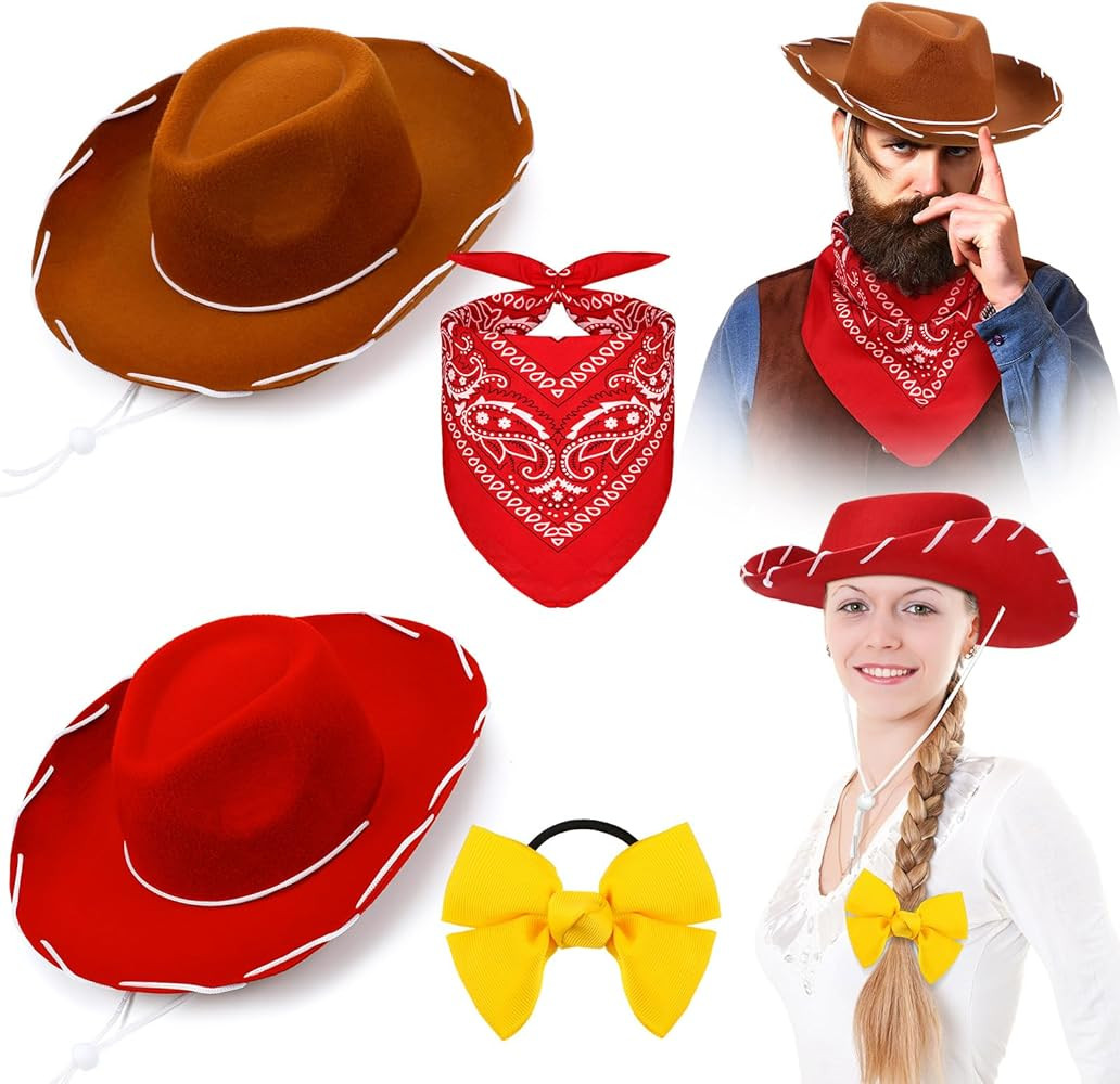 Hercicy 4 Pcs Cowgirl Cowboy Hat Bow Bandana Kids Adult Western Costume Accessories for Halloween... | Amazon (US)