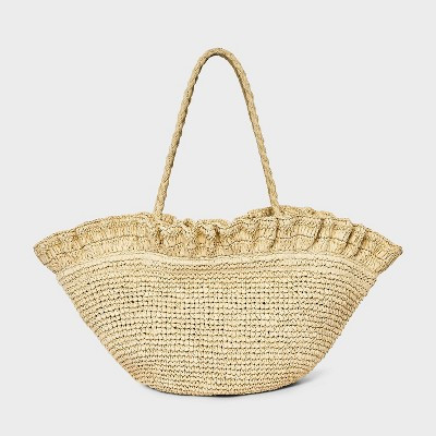 Straw Ruffle Crochet Fan Tote Bag - A New Day™ Natural | Target