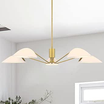 MEXO Modern Glass Chandeliers, Sputnik Chandelier Gold Pendant Lighting Fixture Glass Shade Ceili... | Amazon (US)