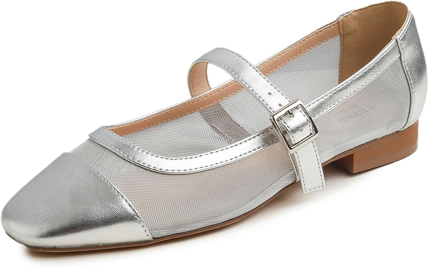 FEVERSOLE Women's Mary Jane Fashion Square Toe Easy Buckle Low Heel Slip On Flats | Amazon (US)