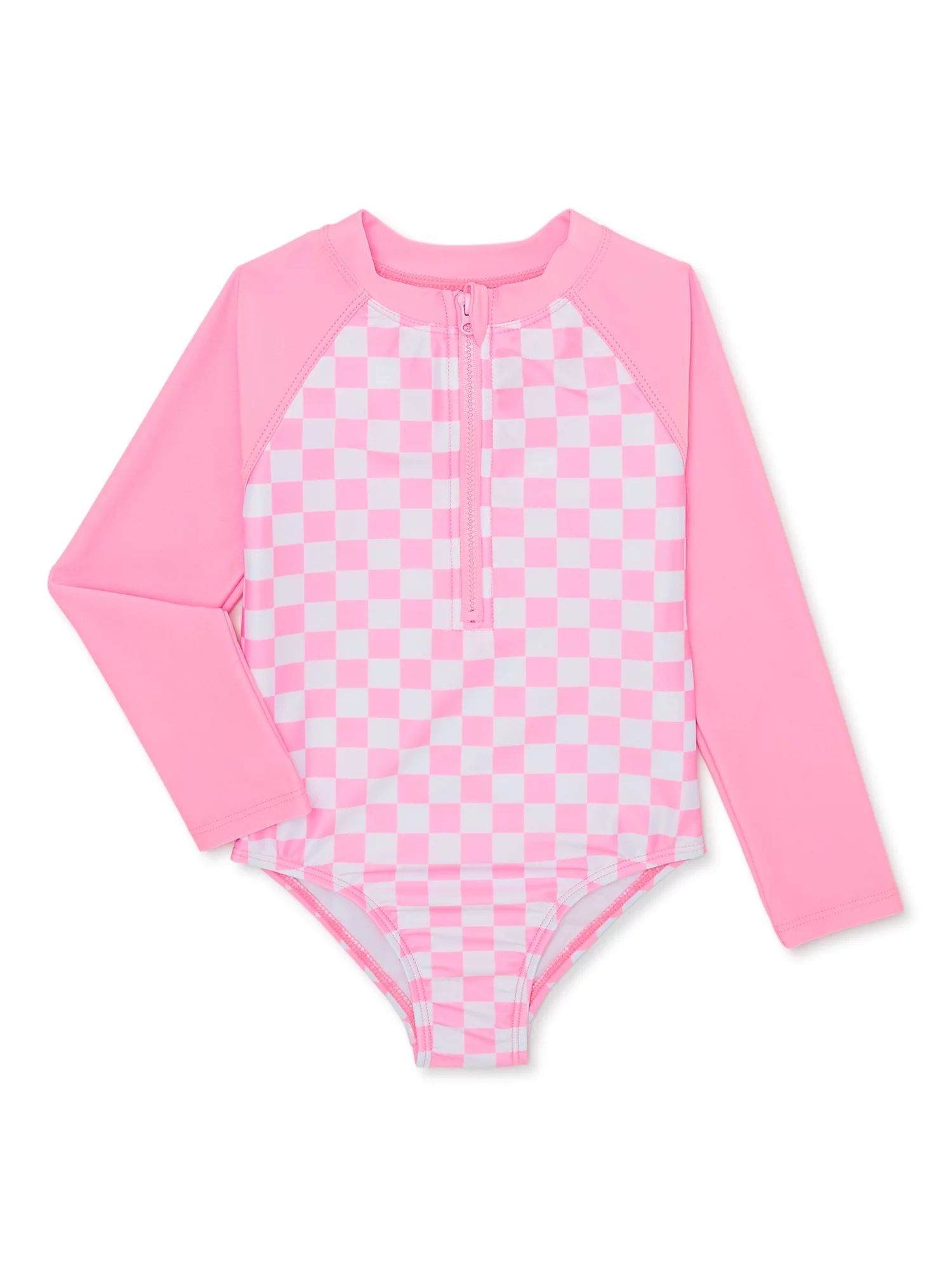 Wonder Nation Baby and Toddler Girl Zip Rashguard Swimsuit, 1-Piece, Sizes 12M-5T | Walmart (US)