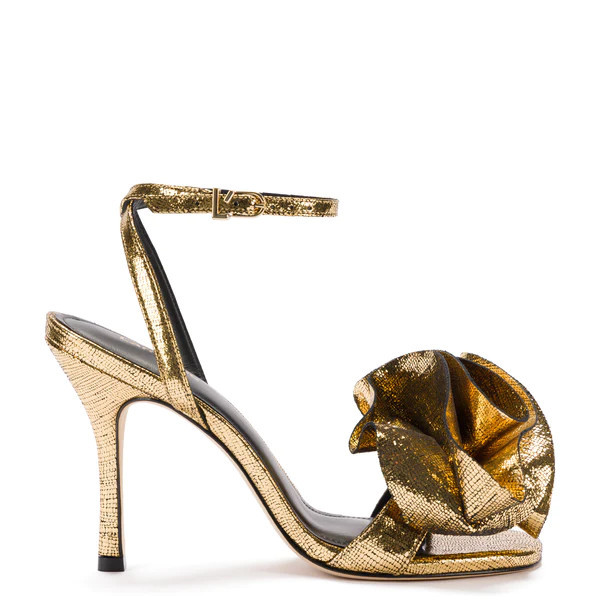 Penelope Sandal In Gold Cracked Metallic Leather | Larroude
